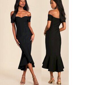 Lulu's How Much I Care Black Off-the-Shoulder Midi Dress XS New NWT